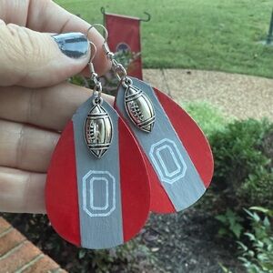 Ohio State University Inspired Hand Painted Red and Gray Football Earrings